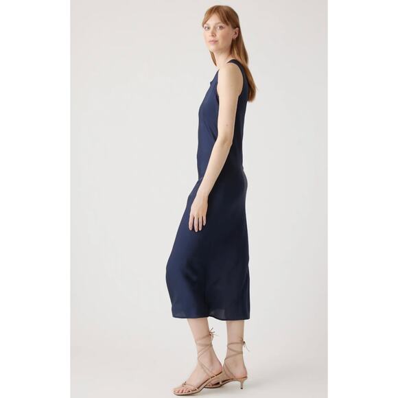 Quince Wm's Washable Stretch Silk Tank Midi Dress Navy Sz S #88 - Picture 3 of 5